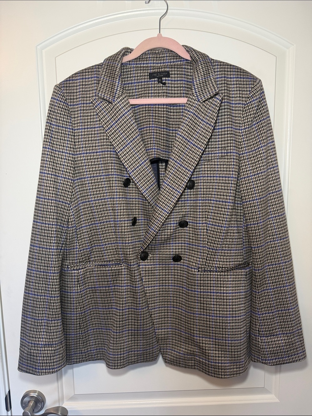 rag & bone Double-Breasted Glen Plaid Blazer in Brown with Blue Windowpane